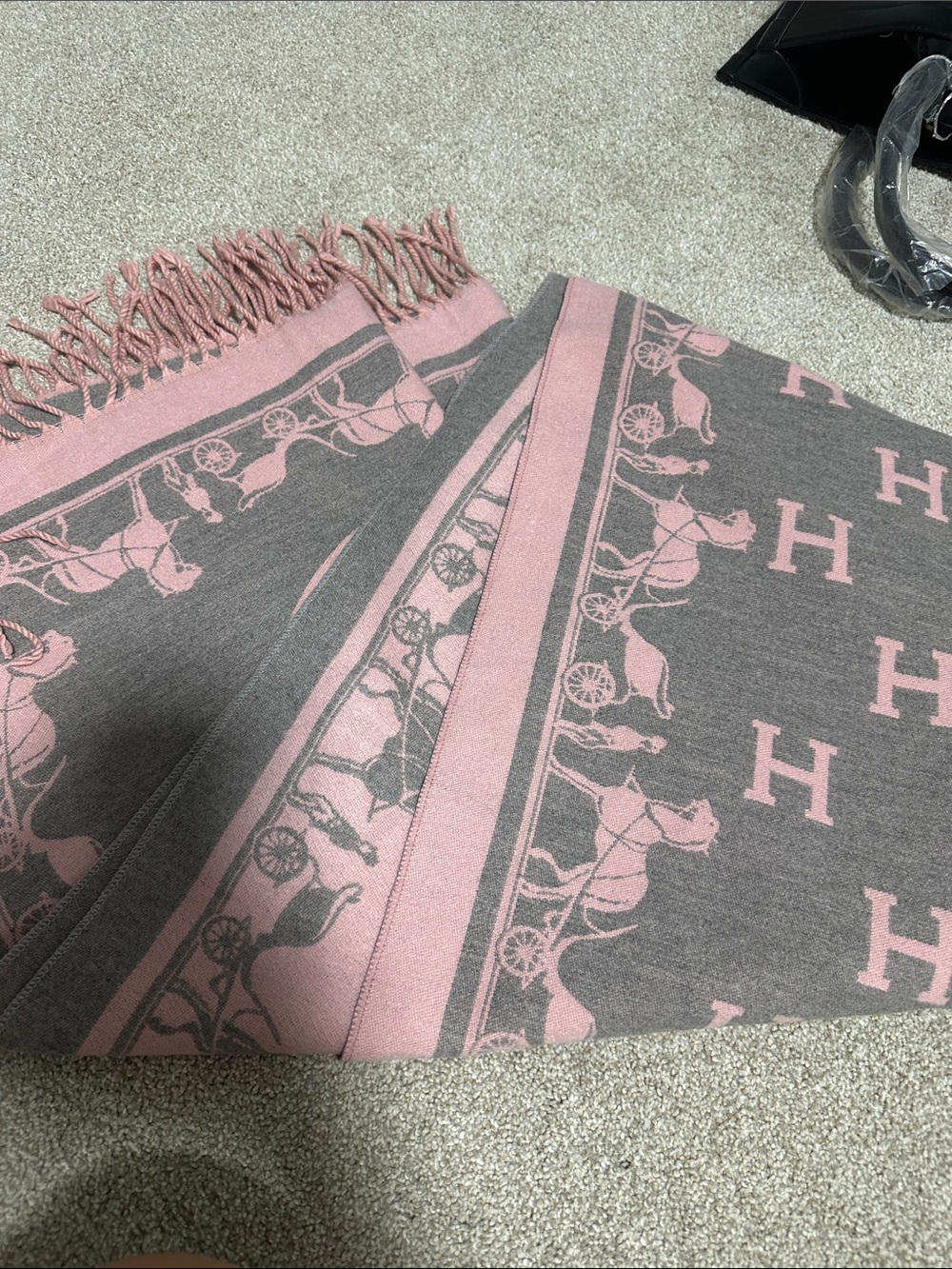 Pink & Gray Horse Carriage Scarf